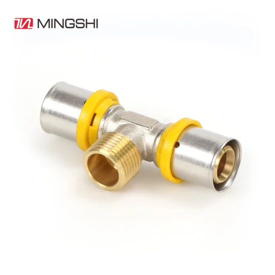 Mingshi Equal Tee Brass U Profile Press Fittings for Pluming Multilayer Pex Pert Water and Gas Pipe